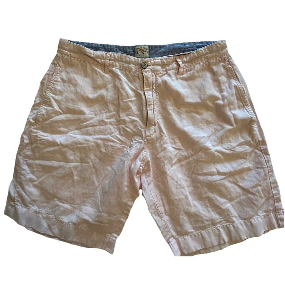 Faherty Shorts Men’s Sz 33 Pink Linen Malibu Beach Stretch Breathable Outdoors